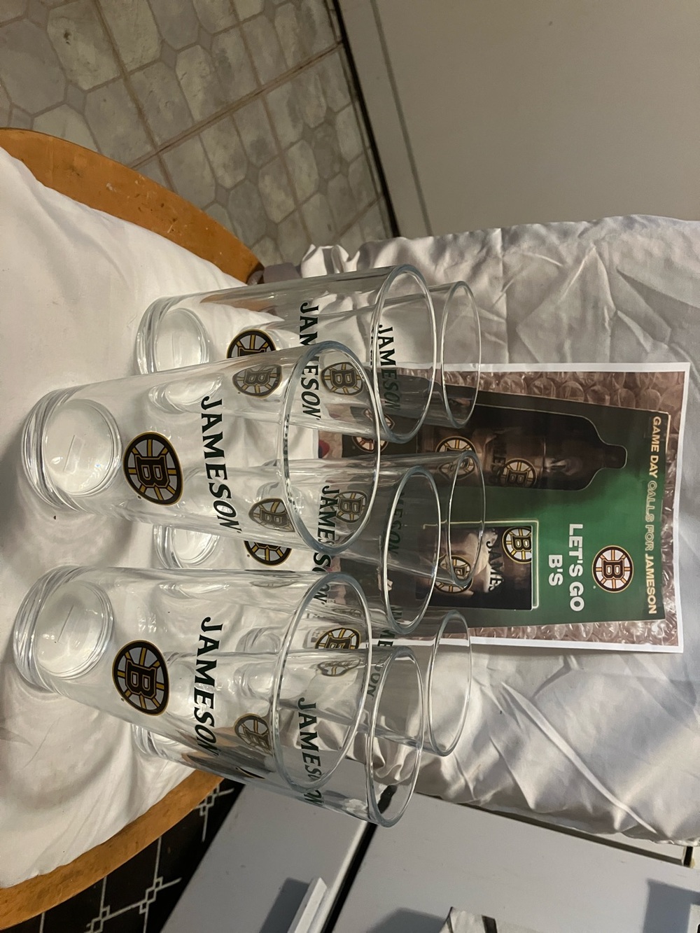 New.  Set of 8. Jumbo 16oz glasses with Jameson / Bruins collab logos